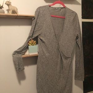 Urban Outfitters Grey Faux Wrap Midi Dress